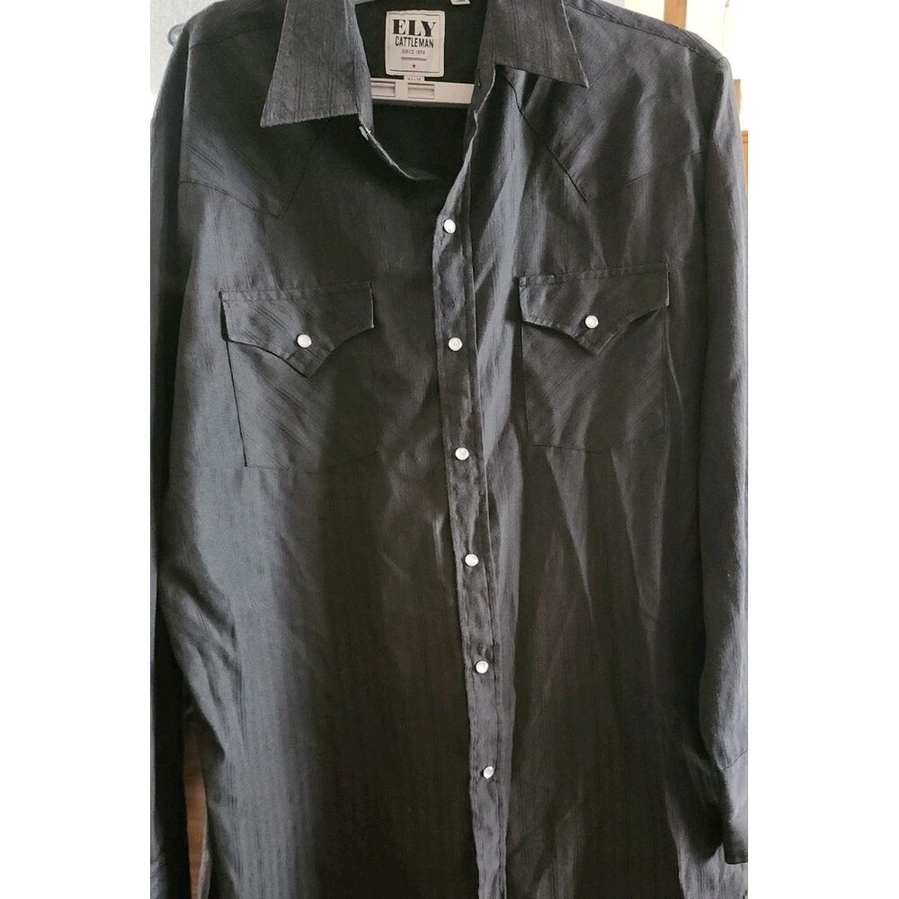 Ely Cattleman Shirt Mens Large Black Pearl Snap Western Cowboy Button Up A500 - Picture 3 of 10